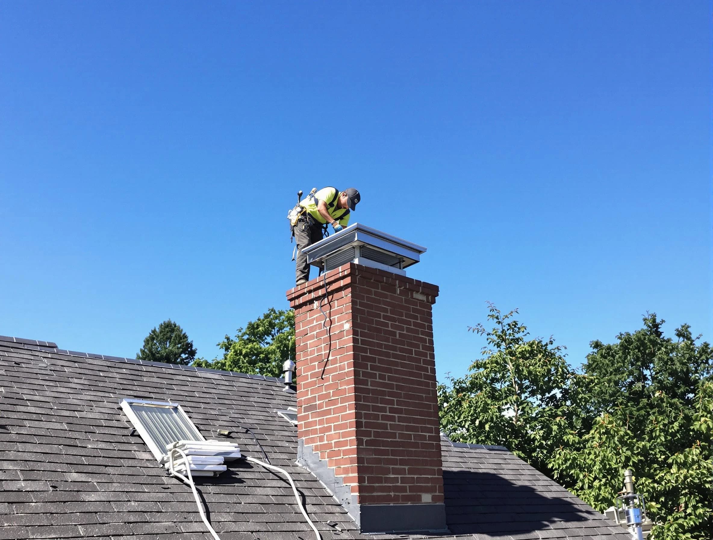 Dallas Chimney Sweep technician measuring a chimney cap in Dallas, GA