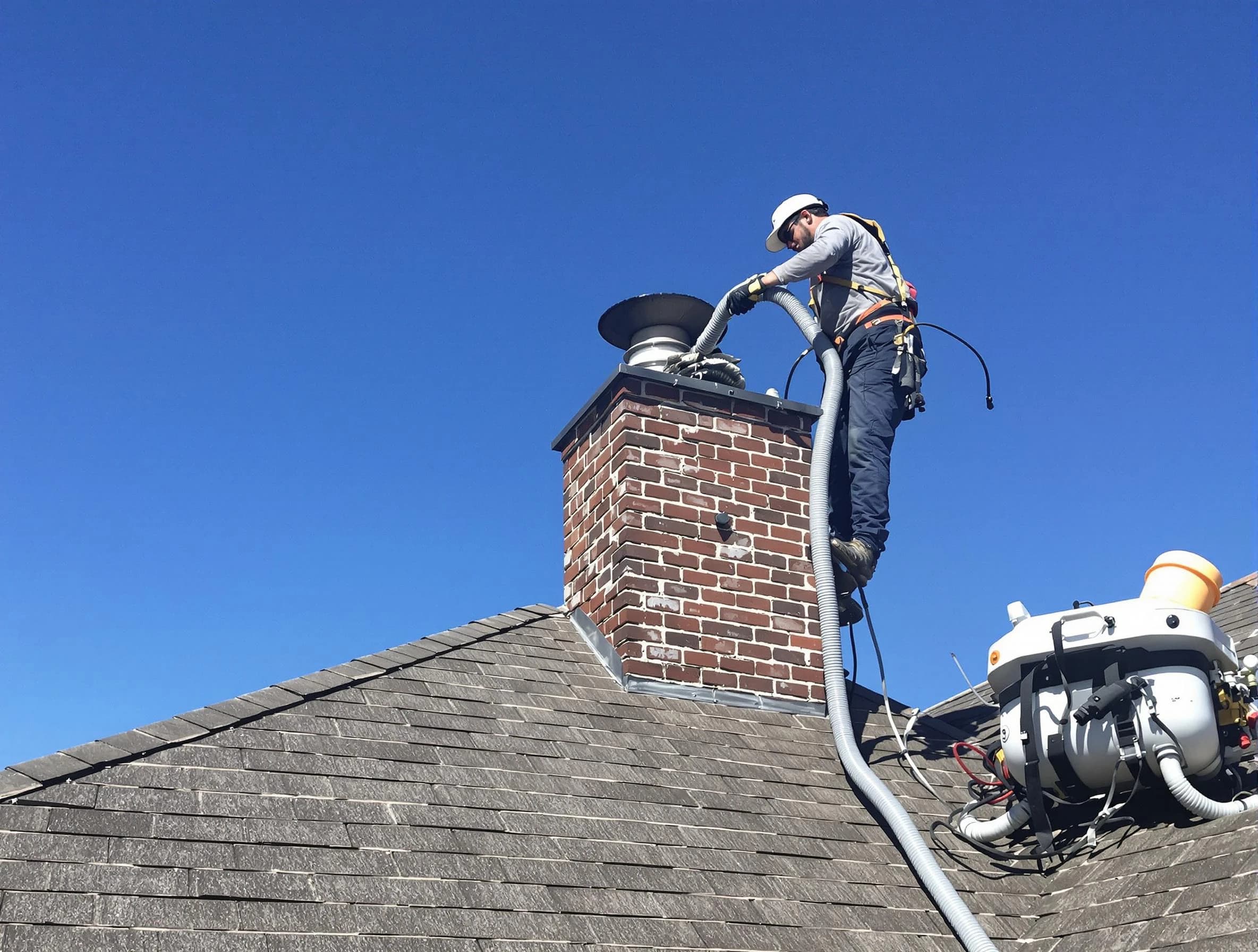 Dedicated Dallas Chimney Sweep team member cleaning a chimney in Dallas, GA