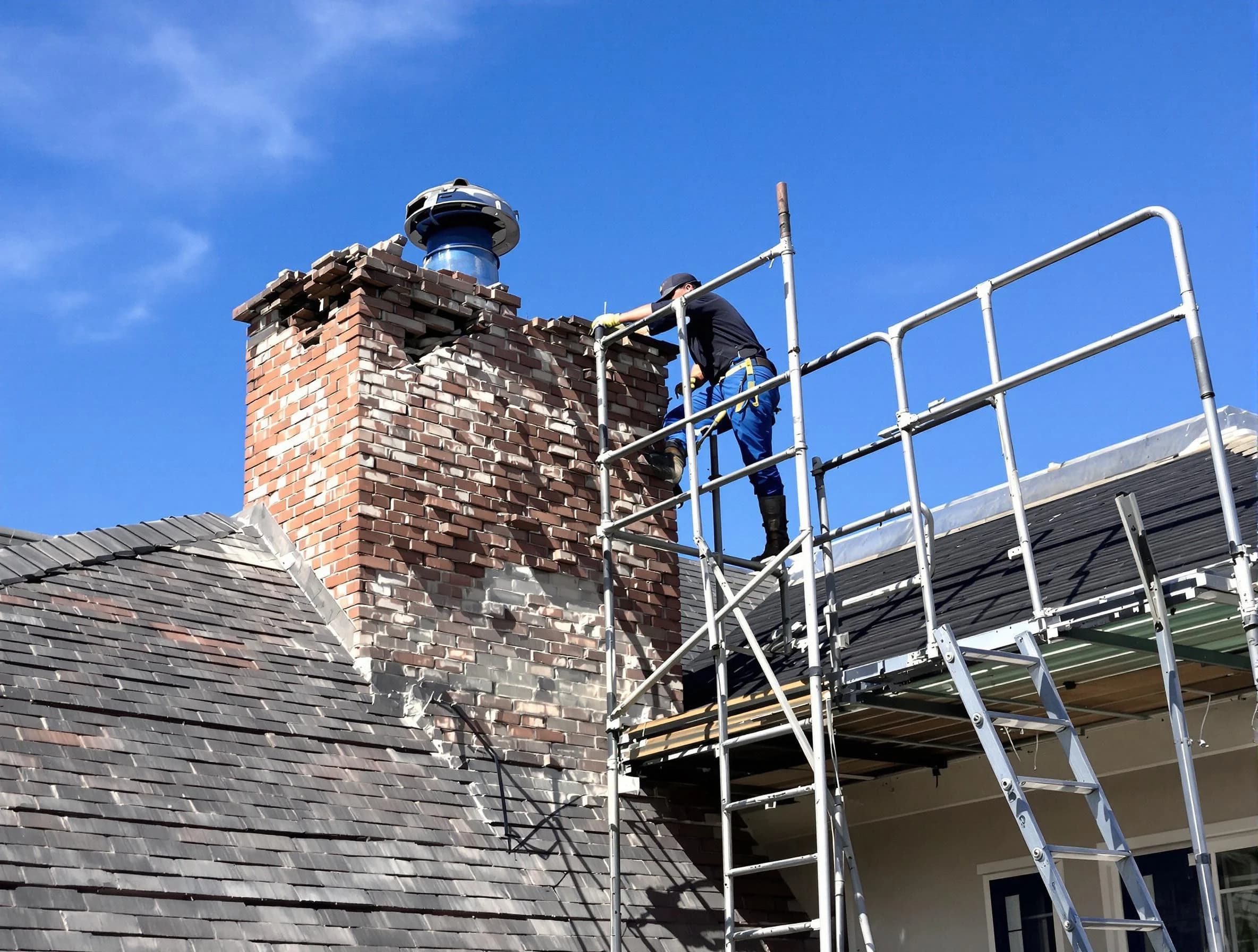Rebuilding a chimney structure by Dallas Chimney Sweep in Dallas, GA