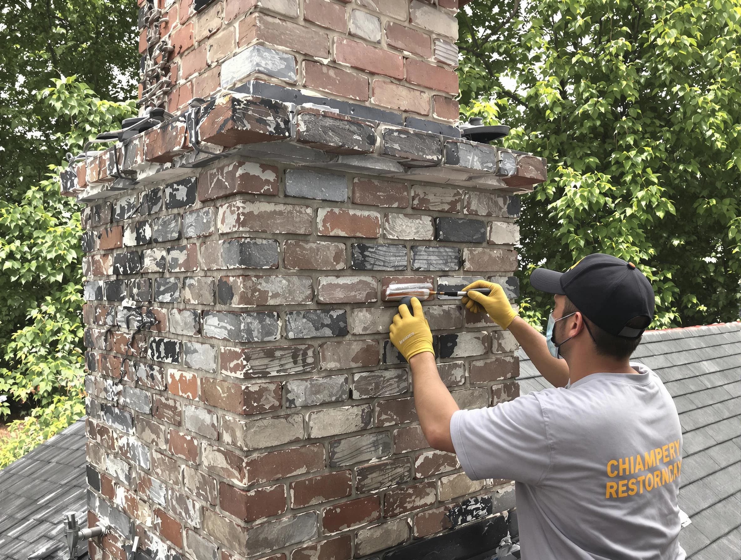 In-progress chimney restoration by Dallas Chimney Sweep in Dallas, GA
