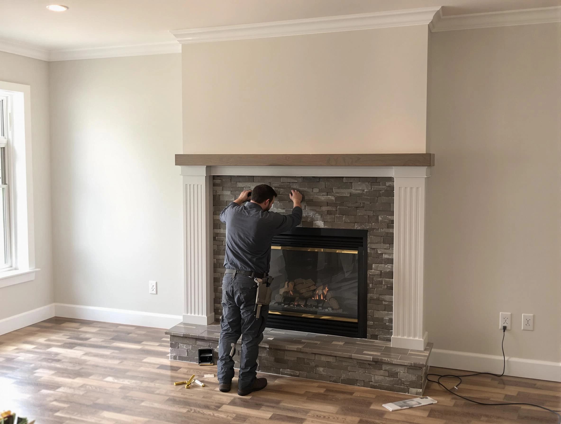 Dallas Chimney Sweep finishing a custom fireplace install in Dallas, GA