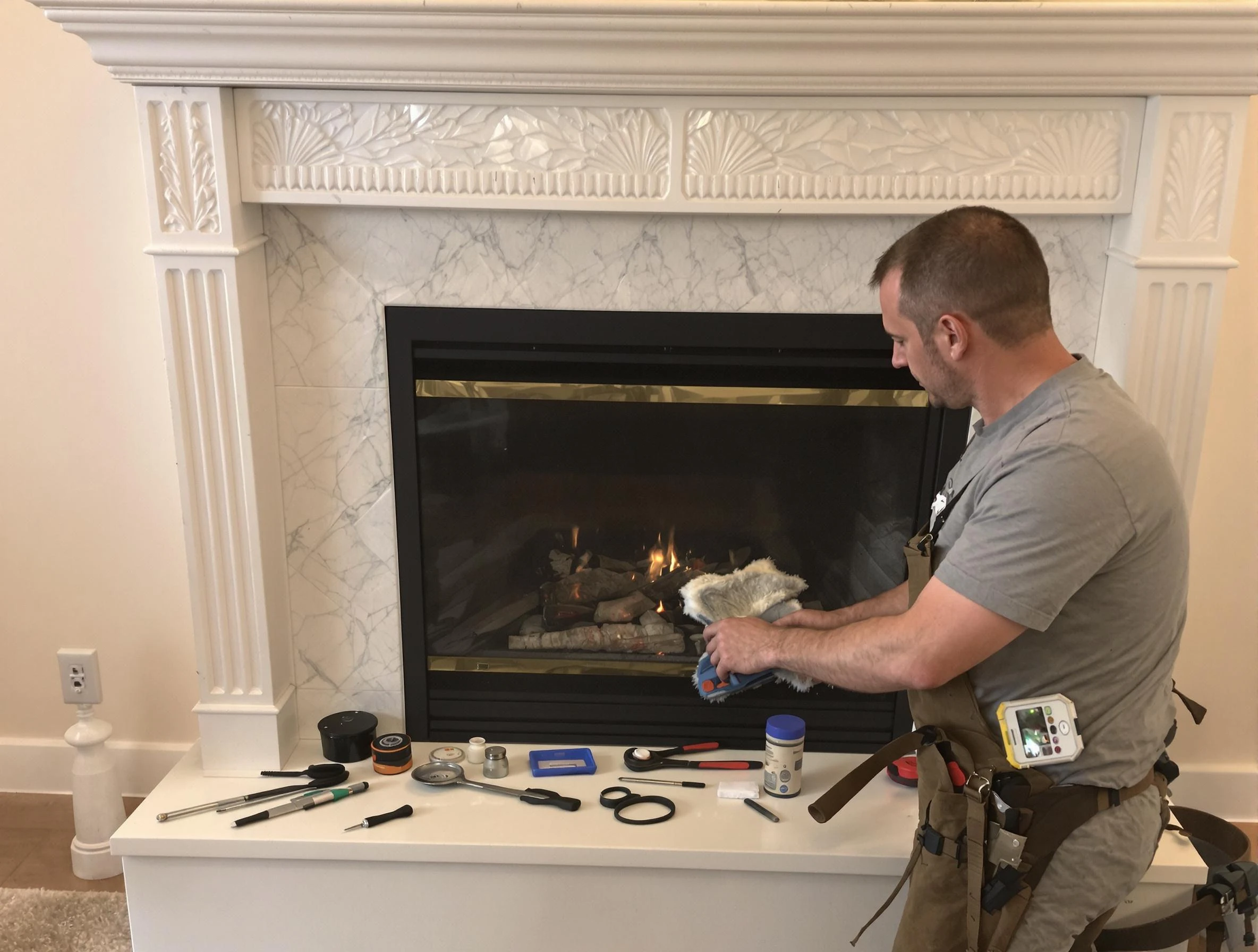 Dallas Chimney Sweep performing fireplace maintenance in Dallas, GA